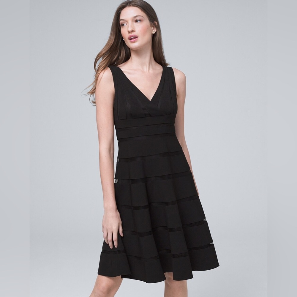WHBM Shadow-Stripe Black A-Line Dress